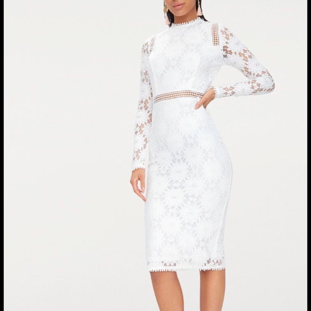 FREE SHIPPING! White Long Sleeve Lace Dress
